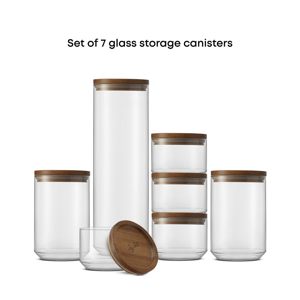 Holden 7-Piece Stackable Glass Storage Canister Set with Wood Lids (Set of 7)